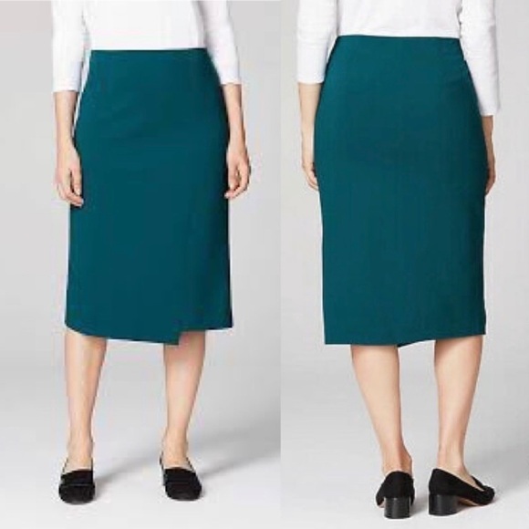 NWT J. Jill Ponte Persian Blue Zip Hem Pencil Midi Skirt - Picture 1 of 10